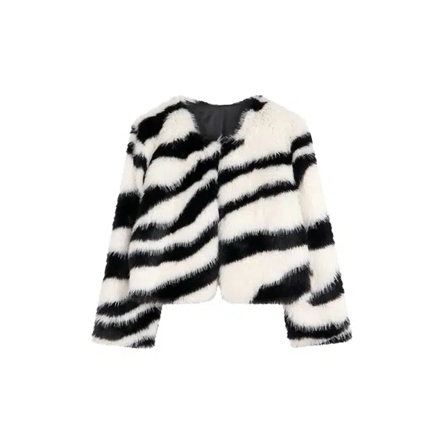 敲模女孩 甜酷风斑马纹设计感时尚宽松名媛风洋气休闲皮草 女款