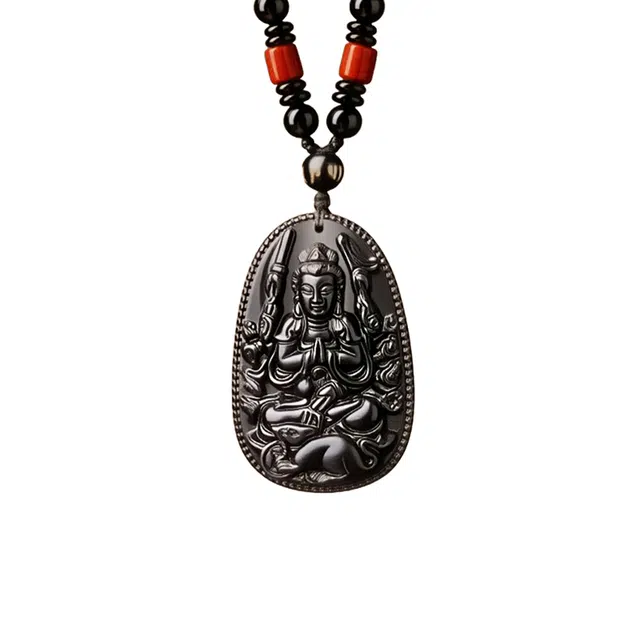 子婳 十二生肖守护神佛玉坠新中式复古国风国潮招财转运平安顺逐精致时尚百搭毛衣链颈链 黑曜石 吊坠 男女同款情侣款