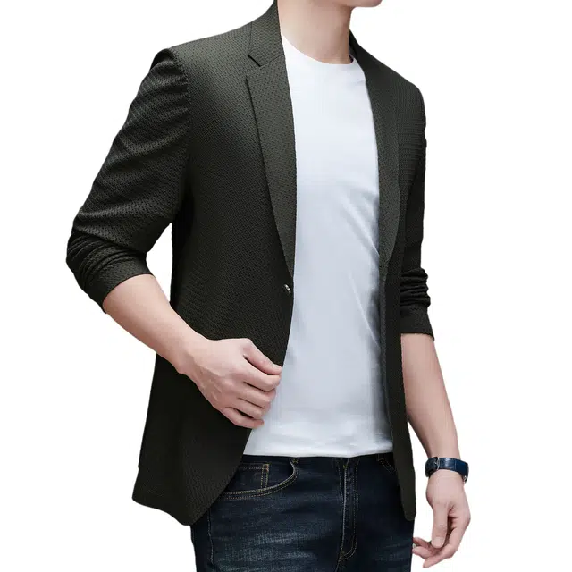 男士纯色时尚修身舒适潮流百搭休闲长袖单西外套西装 男款