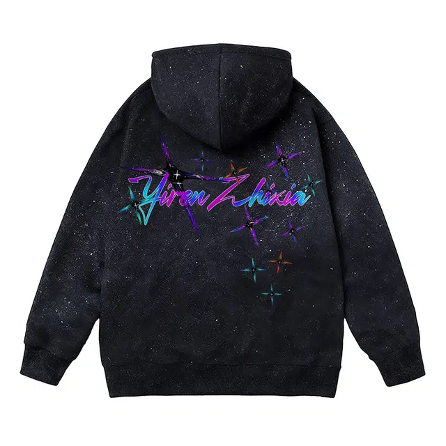 一人之下 趣味扎染星空满天星品牌字母印花美式简约套头袋鼠口袋长袖外套宽松休闲落肩袖舒适连帽无性别主义卫衣 男女同款