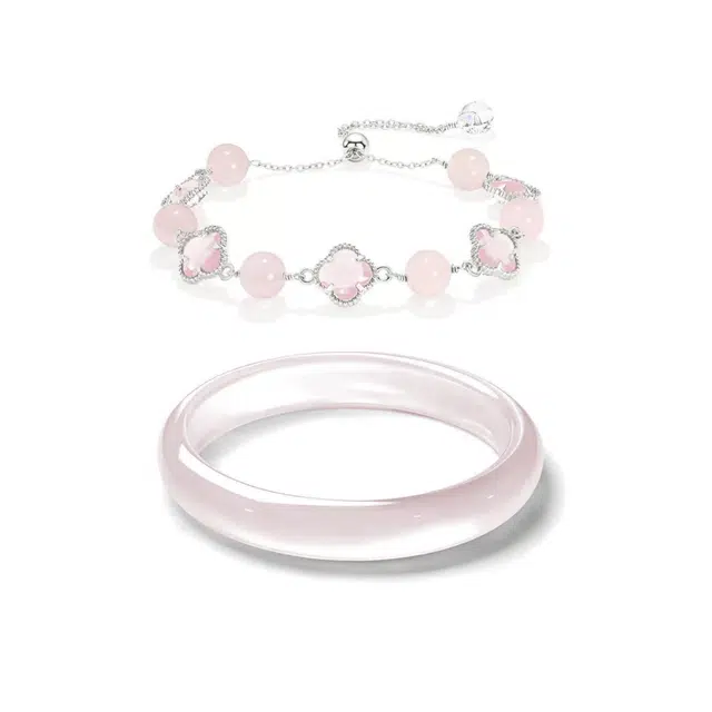 匠锁心玉 樱花粉 一步一响 新中式 国潮古风 轻奢高级 极简风 清冷感 优雅高级感 气质温婉 素圈手饰显白#好运 猫眼石 手镯 女款