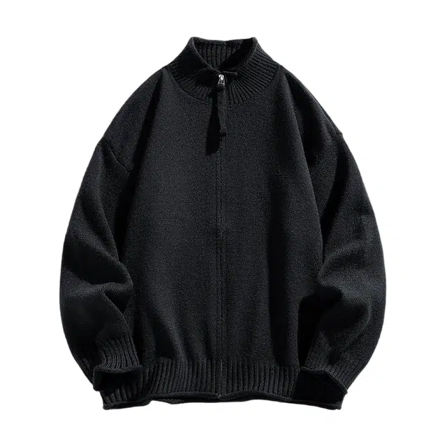 棉基因 学院风立领针织线衣简约基础款纯色夹克外套宽松慵懒风松弛感春秋冬款上衣舒适亲肤双拉头落肩长袖保暖开衫毛衣 男女同款