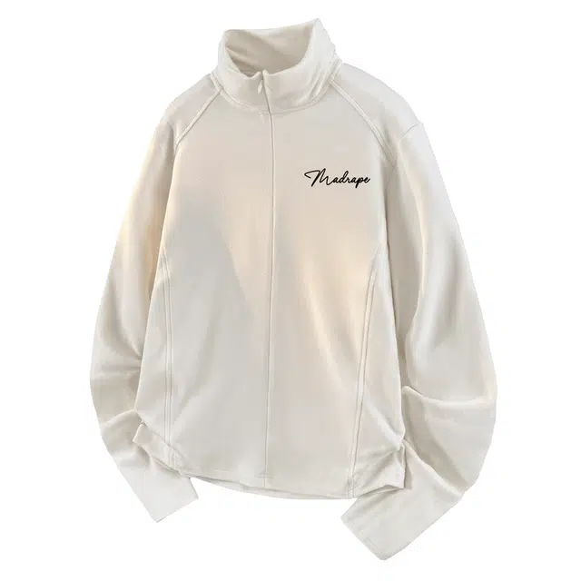 空白町 德绒纯色保暖简约百搭宽松休闲极简学院高级感高领拉链开衫基础款落肩袖老钱风复古慵懒风针织衫 男女同款