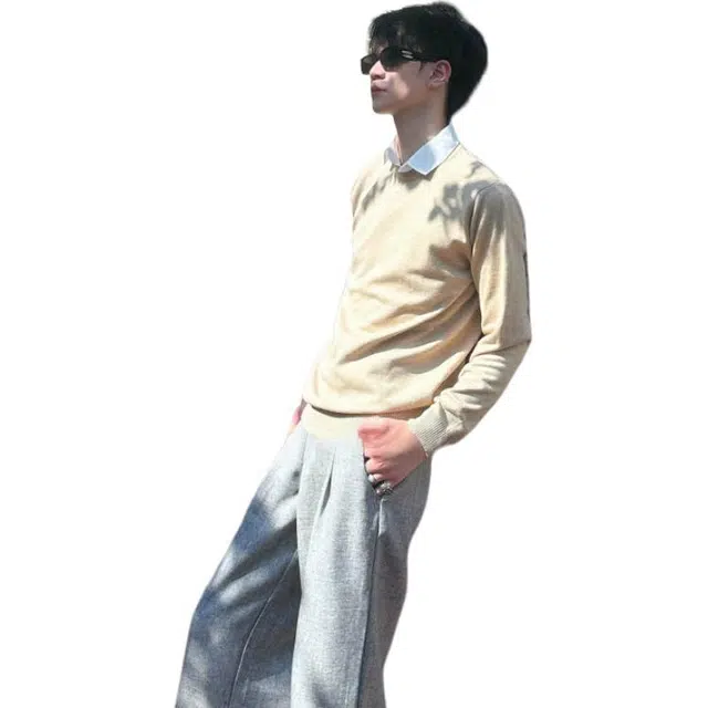 拓菲 假两件撞色拼接衬衫领上衣高级感早秋季短款慵懒风开衫外套针织衫 男女同款