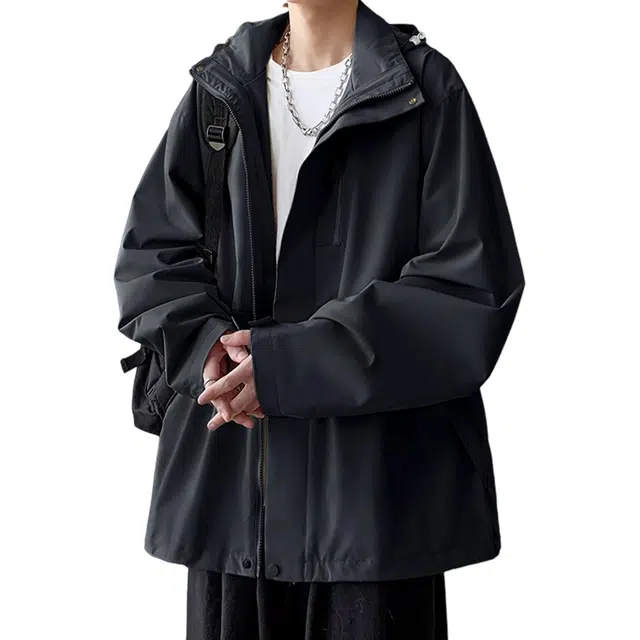 顶峰保罗 户外机能运动登山可拆卸抓绒内胆工装冲锋连帽上衣三合一多口袋宽松百搭舒适大码简约两件套夹克外套 男女同款