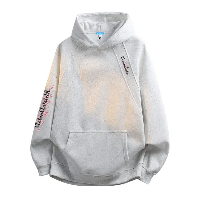 海底小纵队 潮人美式高街花卉复古手绘字母印花分割设计感弧形结构风氛围慵懒学院风休闲多场景适用穿搭宽松连帽百搭卫衣 男女同款