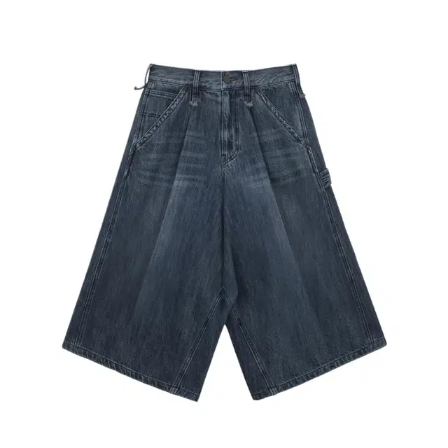 TREEMINGBIRD Carpenter-Strap Bermuda Denim Pants