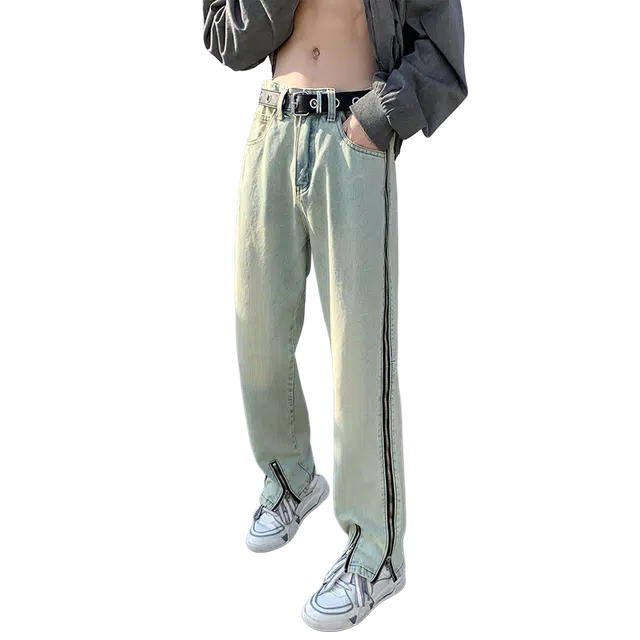 一碗士多 拉链设计高级感美式复古高街百搭做旧水洗小众痞帅个性时尚宽松通勤户外日常显高牛仔休闲裤 男女同款