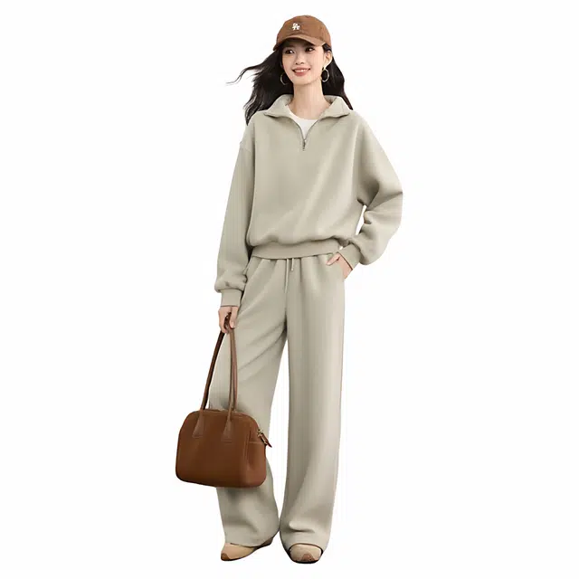 佐塞斯 高端品质轻奢休闲运动保暖秋冬女装时尚半拉链上衣阔腿裤两件套卫衣套装 女款