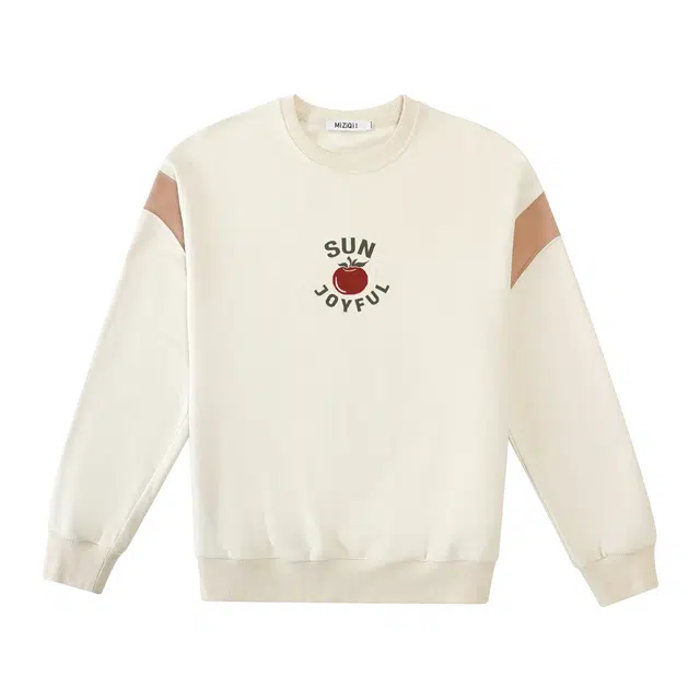 米子旗 无帽套头撞色宽松韩版气质百搭设计感长袖上衣卫衣 女款