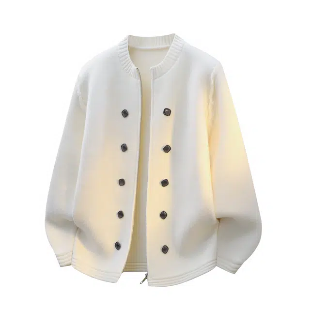 素杭 高级感韩系简约纯色设计感纽扣装饰学院风外套外搭松弛慵懒感宽松圆领亲肤百搭日常开衫拉链针织衫 男女同款