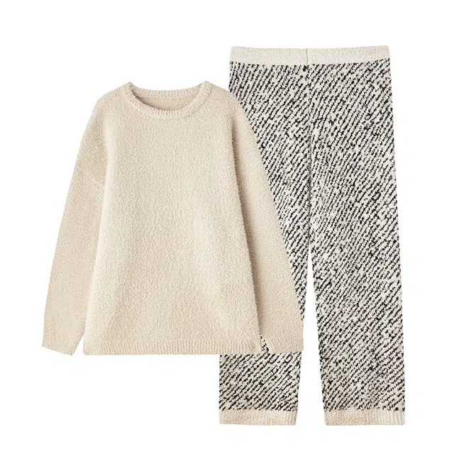 俏薇妮 半边绒保暖超柔软珊瑚绒男休闲长袖长裤家居服睡衣套装  女款