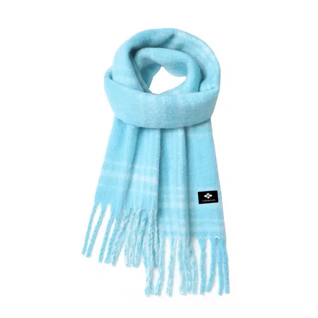 俞兆林 超大柔软圈圈纱复古蓝红色格纹氛围感披肩围脖 礼盒装 聚酯纤维 绒线围巾 男女同款情侣款