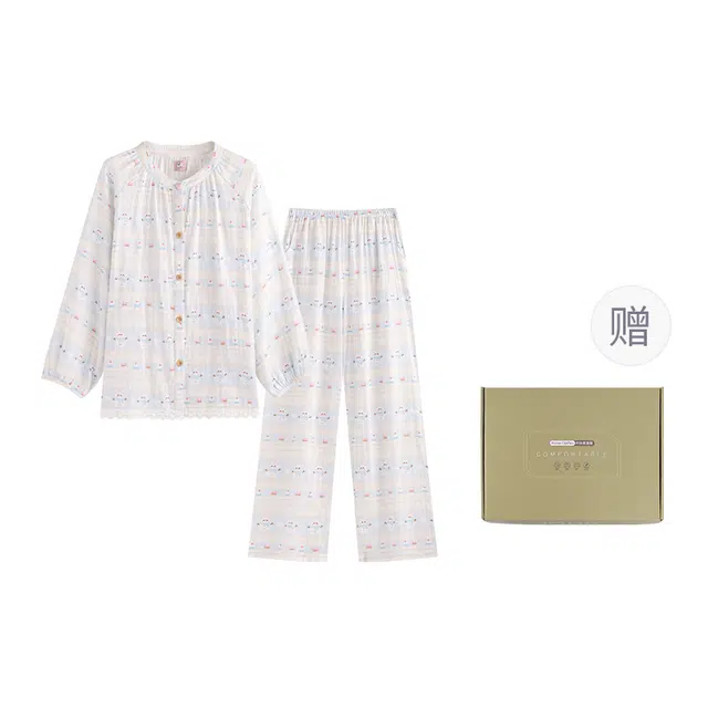侘町 秋季 小雪人纯棉棉纱柔软透气亲肤宽松休闲日常睡衣礼盒 女款 图片色