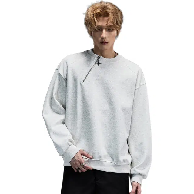 隐狼世家 男生秋季金属侧半拉链落肩袖宽松上衣情侣外套卫衣 男款