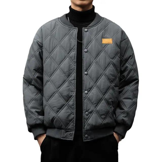 贵色  秋季 时尚潮流高端空气棉轻薄保暖防风棉衣男士潮牌纯色简约拼接设计感休闲日常出行穿搭外套棒球服 宽松型 男女同款