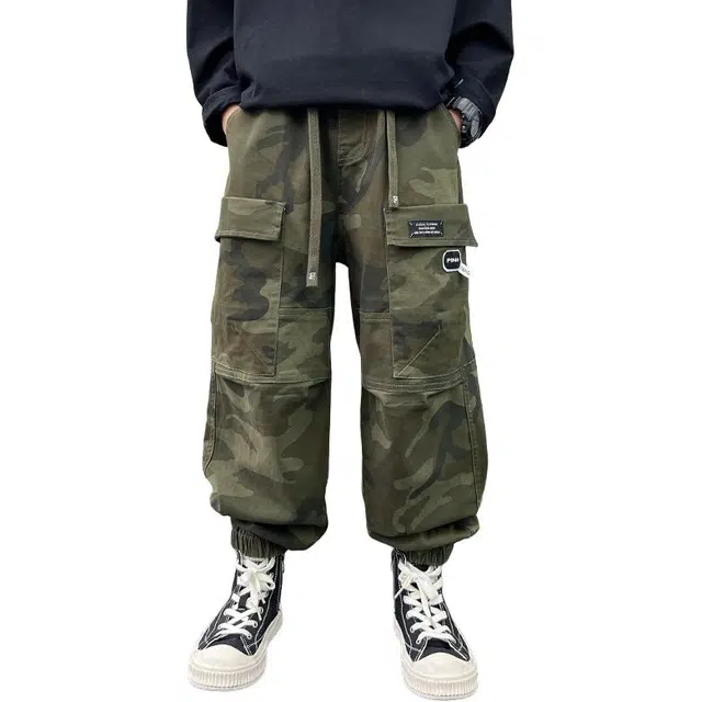 黑恐龙牛仔裤 加绒加厚秋冬款宽松工装长裤 青少年