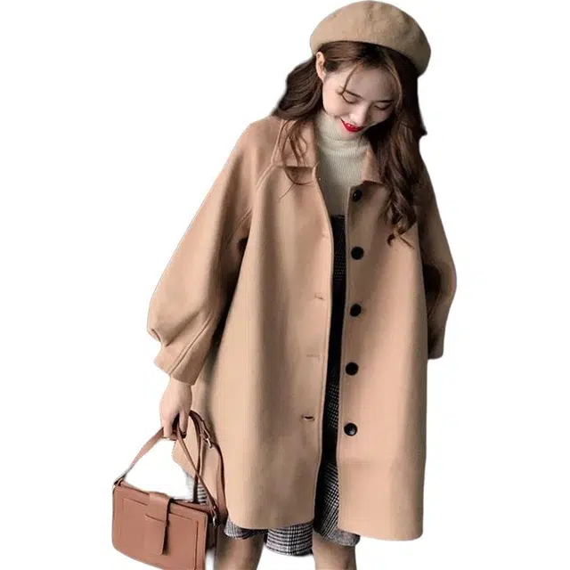 纤丝鸟 韩版时尚简约休闲外套中长款宽松长袖气质百搭大衣 女款