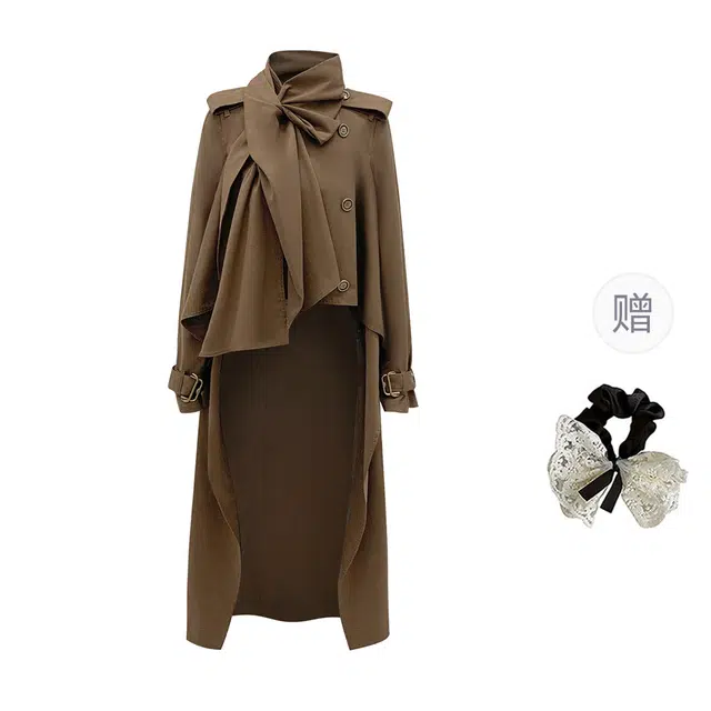 涂诗菲 韩系复古英伦风设计感时尚纯色简约小众宽松百搭慵懒风外套风衣 女款