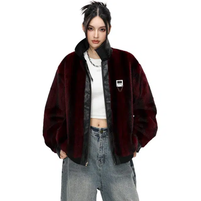 【派克服双面穿】布客行 狼纹绒感座山雕蟒纹拼皮仿水貂兔绒哈灵顿轻奢老钱高级硬挺重工美式复古高街机能美拉德防寒保暖棉服 男女同款
