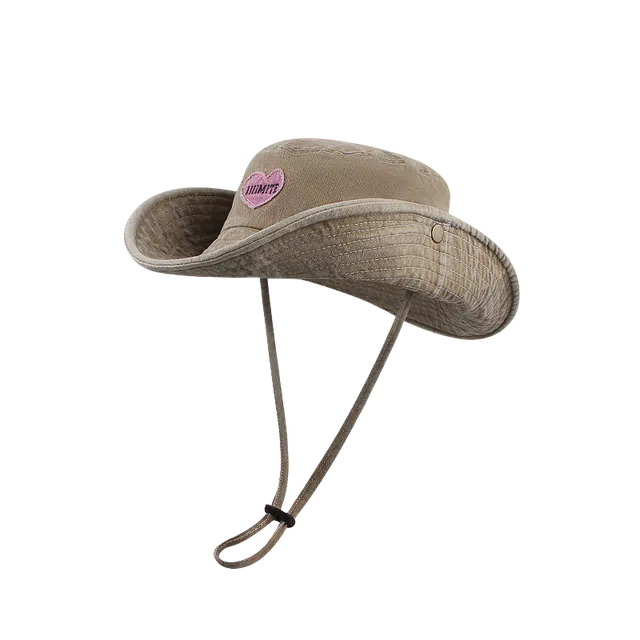 杨同学 甜酷辣妹风爱心西部牛仔风遮阳 涤纶 渔夫帽 女款 卡其/黑色/粉色