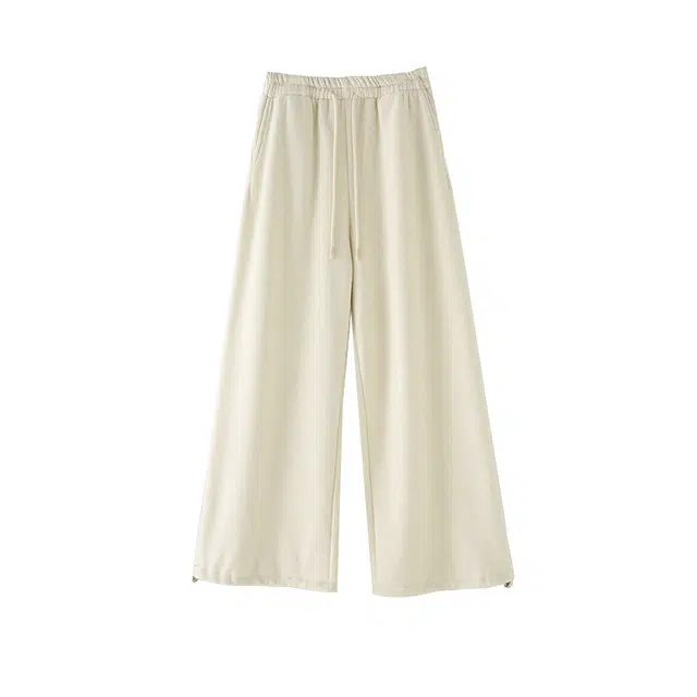 思蓓儿 加绒毛巾阔腿裤女秋冬高腰直筒糯米裤针织裤休闲裤 女款