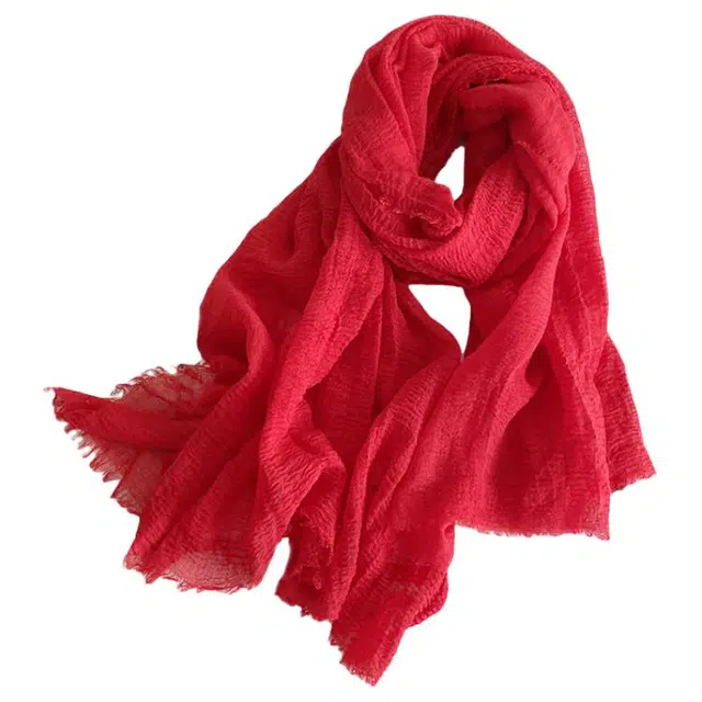 山一丸 纯色棉麻复古单色中长巾装饰长 披肩 女款