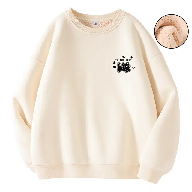 棉致 闪耀猫咪涂鸦百搭创意时尚简约羊羔绒加绒加厚柔软细腻保暖舒适休闲日常圆领长袖卫衣 男女同款