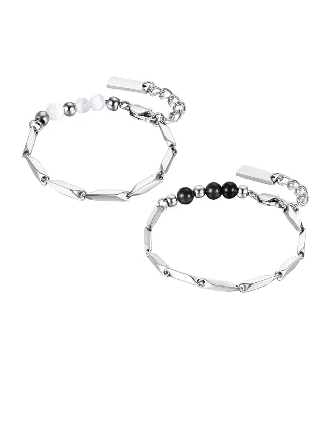 仙园韵 天生一对黑白相配 轻奢精致时尚百搭小众设计菱形瓜子拼接好运串珠日常佩戴 黑曜石 手链 男女同款情侣款