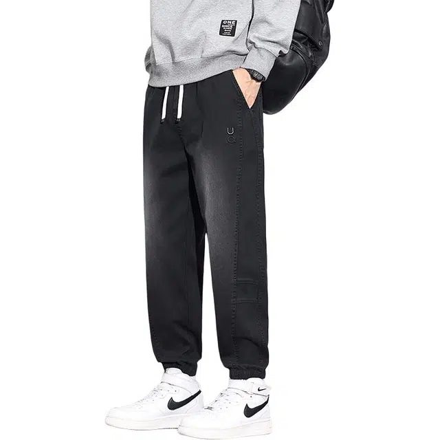 协协乐 高街机能风美式复古拼接氛围感秋冬季潮牌宽松哈伦束脚九分裤青少年弹力抽绳痞帅战术百搭运动休闲长裤工装裤 男款