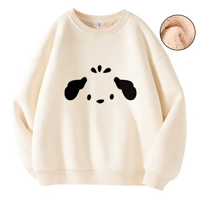 棉致 可爱小狗涂鸦百搭创意时尚简约羊羔绒加绒加厚柔软细腻保暖舒适休闲日常圆领长袖卫衣 男女同款
