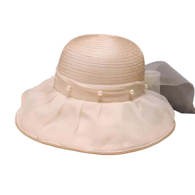 杨同学 法式优雅时尚珍珠网纱遮阳防晒太阳帽 涤纶 渔夫帽 女款