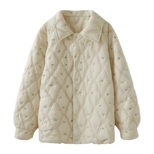 潞优野 设计感舒适保暖简约时尚减龄绗绣提花棉服 女款