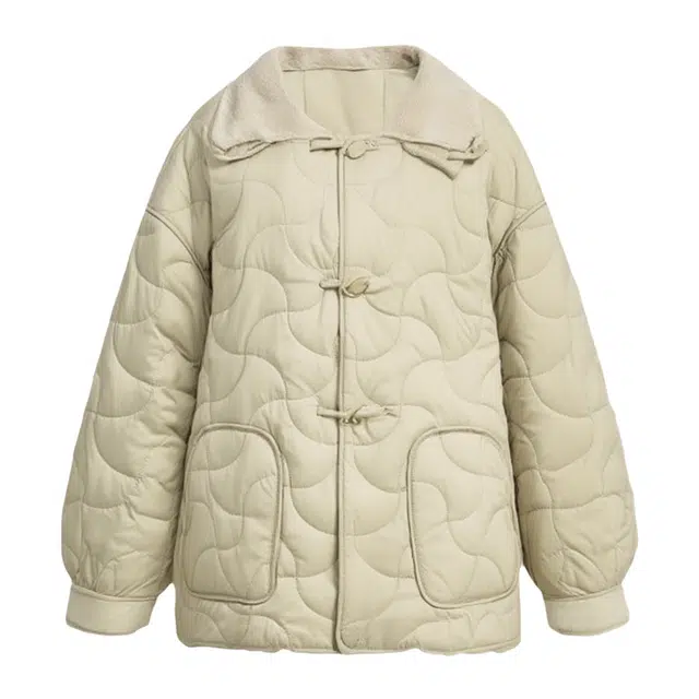 潞优野 时尚潮流高街风简约百搭舒适几何绗缝设计感短款都市时光毛绒拼接棉服 女款