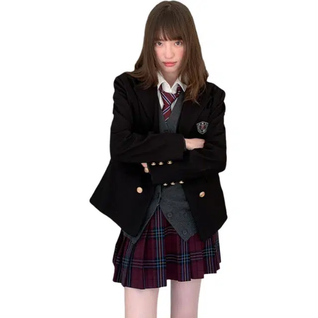 东鲸岁时记 开学优雅学院风白色刺绣百褶裙伯克利半身裙短裙学生日常甜美可爱裙装套装 女款