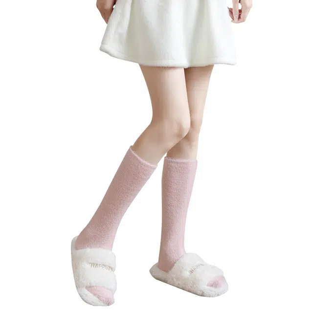兰缪 秋冬水貂绒小腿袜加绒加厚保暖舒适亲肤不勒搭配雪地靴氛围感地板袜毛绒居家高筒袜 女款