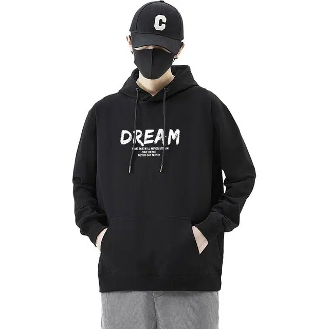 么宁 秋冬季基础款字母印花长袖连帽休闲外套潮牌情侣套头宽松上衣简约百搭舒适透气加绒保暖卫衣 男女同款