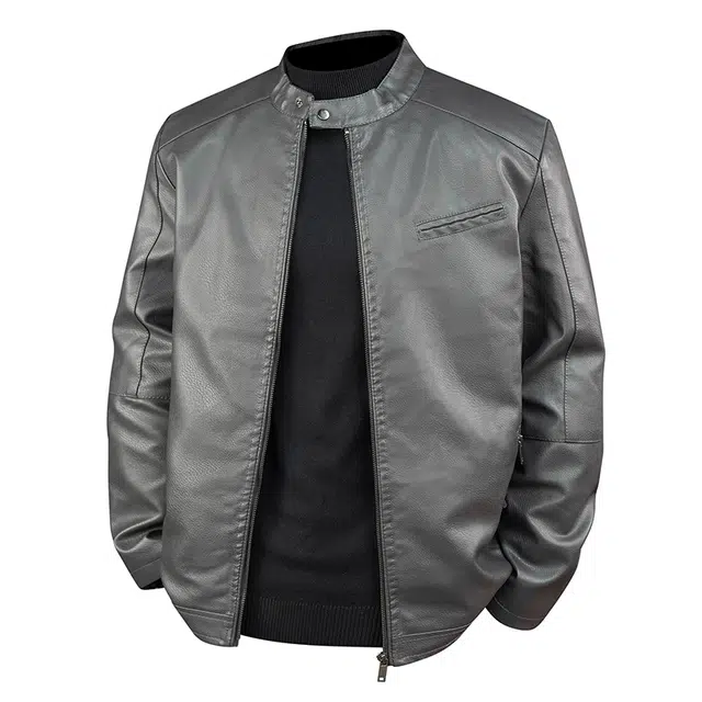 左岸 复古轻商务修身机车服加绒大码个性拉链秋冬季潮流潮牌宽松舒适高级感重工纯色夹克外套皮衣 男款