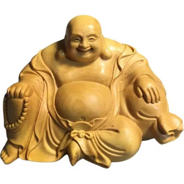 得笙陌 卧布袋念珠弥勒新中式雕刻 黄杨木 摆件 男女同款情侣款
