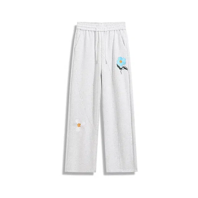 欧路得 美式高街运动卫裤秋季潮牌花卉刺绣长裤复古百搭阔腿裤子休闲裤 男款