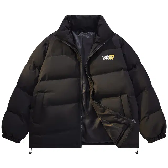 帕丁顿熊 基础款字母发泡印花纯色宽松休闲斜纹理泡芙云朵面包服防风门襟防寒保暖连帽加厚羽绒服外套 男女同款