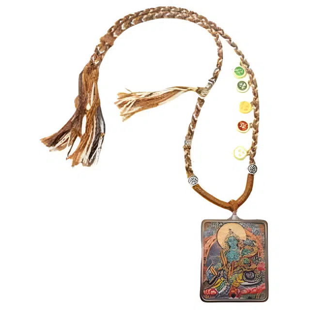 玉临门 【臻藏.文创】藏式 绿度母热贡手绘唐卡 招财 事事如意 复古民族风编绳唐卡 合金 项链 男女同款情侣款