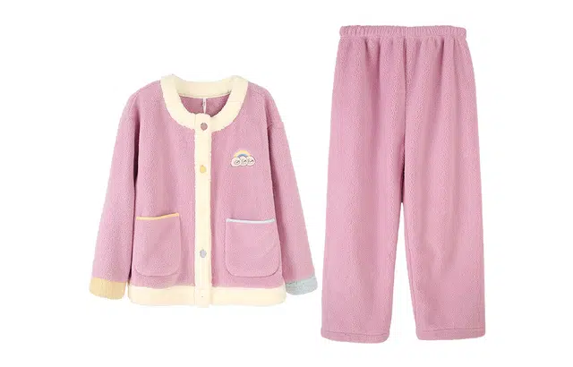 安之伴 拼接撞色温柔甜美北羔绒冬款蓄温珊瑚绒可外穿家居服睡衣套装 女款