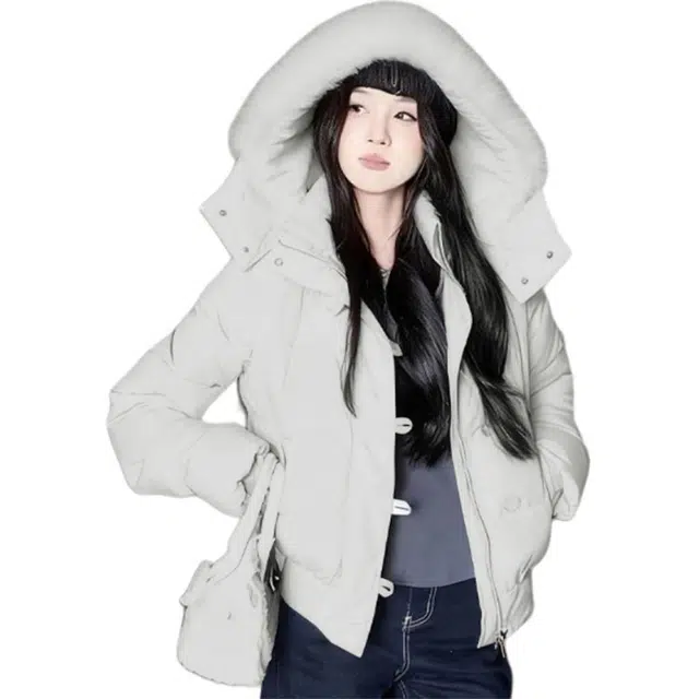 丝絮丝绸 冬季时尚宽松连帽毛领设计棉衣外套棉服 女款