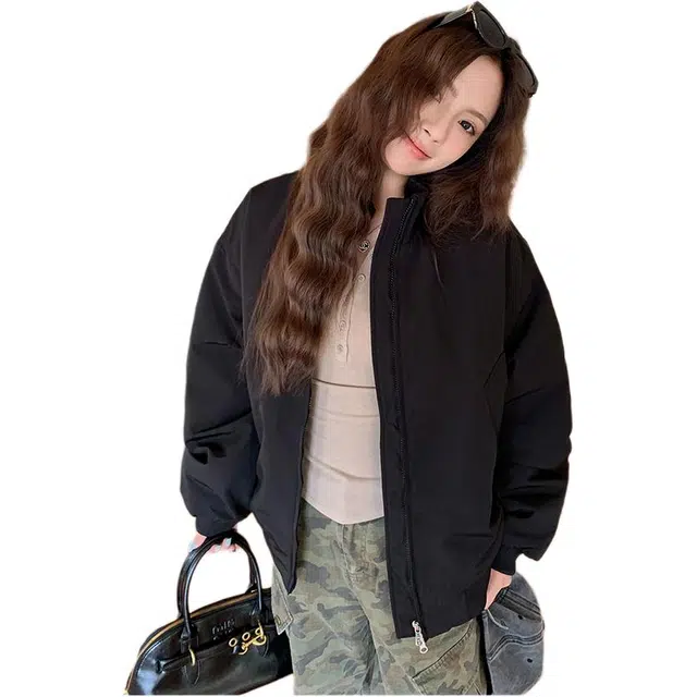 沐晓欣 情侣美式复古飞行员夹克秋冬季夹棉棒球服外套棉衣女潮棉服 女款