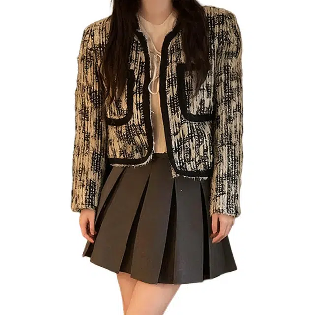 丝絮丝绸 秋冬美式高级设计感小香风上衣 截短外套 女款