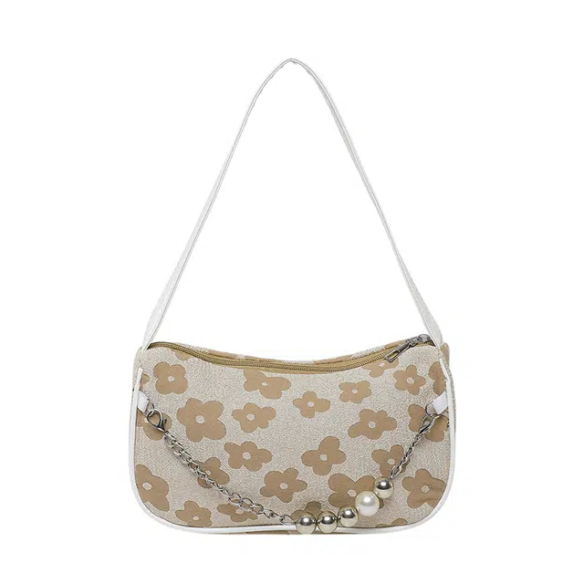 米囹 时尚百搭 腋下豌豆包 珍珠链条单肩斜挎包 常规 黑色