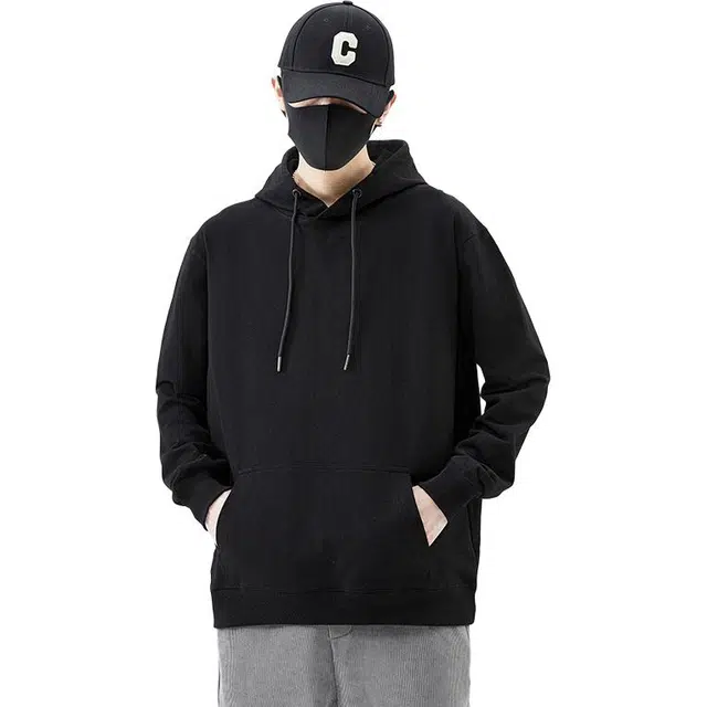 么宁 秋冬季纯色基础款长袖连帽休闲外套情侣套头宽松上衣简约百搭舒适透气加绒保暖卫衣 男女同款