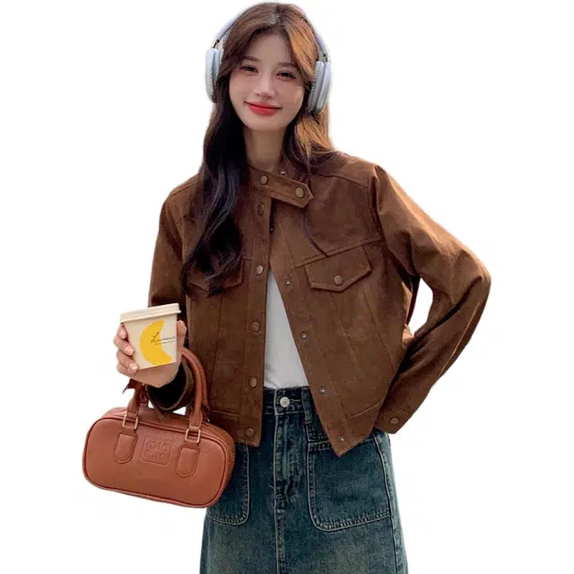 小卷要加油 美拉德外套女春秋显瘦短款设计感麂皮绒工装休闲上衣夹克 女款