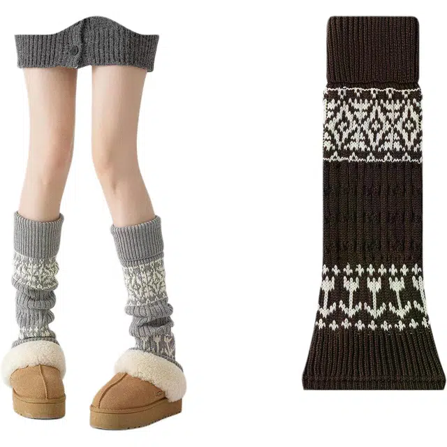 妮轻 羊毛加厚保暖菱形个性中筒袜 女款